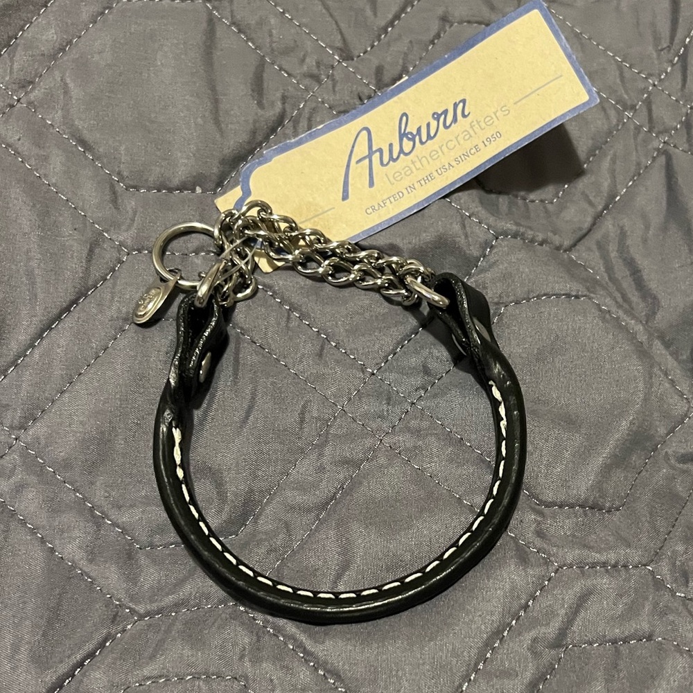 Auburn Leathercrafters Black Rolled Leather Martingale Collar 10”
